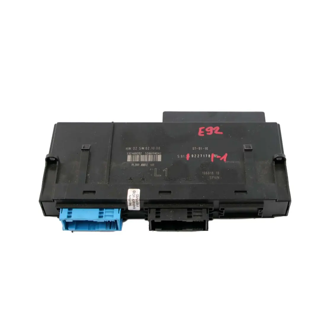 ECU Body Control Module Junction Box L1 PL2RR JBBFE to BMW 3 Series E92 with Part number 9227178 BMW 3 Series E92 ECU Body Control Module Junction Box L1 PL2RR JBBFE - SKU 9227178-1 - Part number 9227178