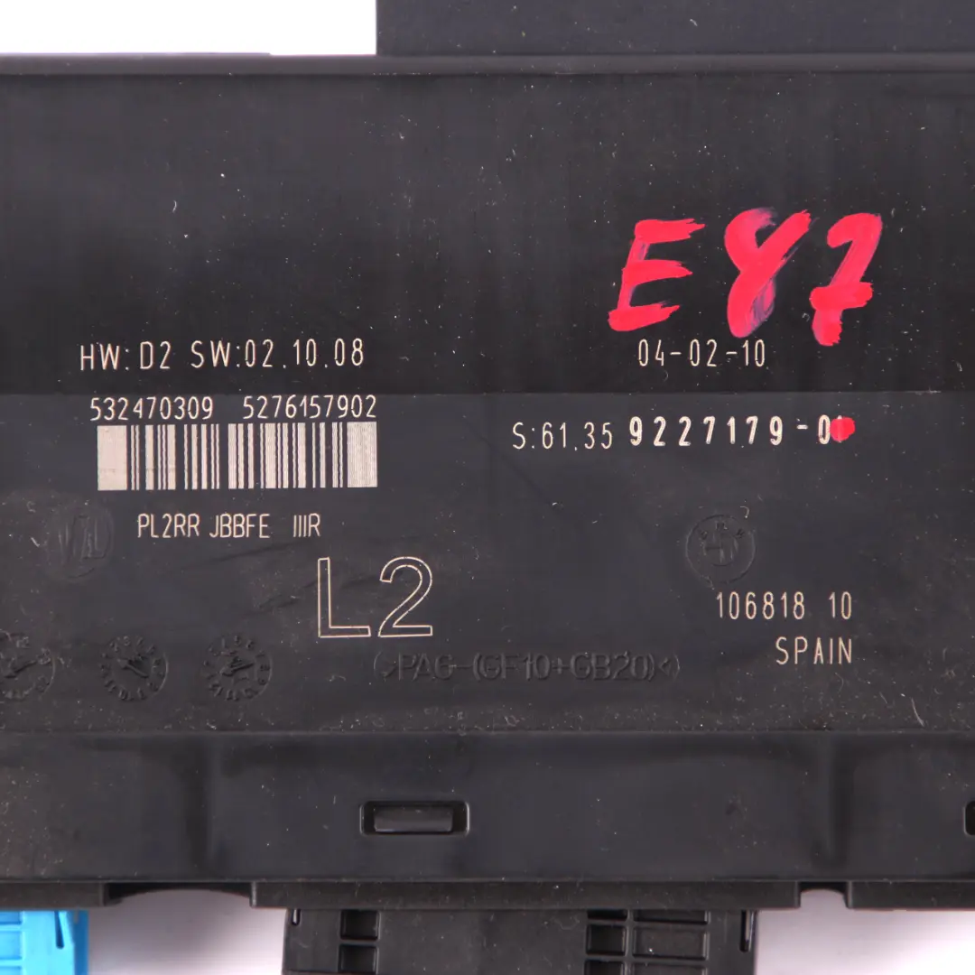 BMW 1 Series E87 Body Control Module ECU L2 PL2RR JBBFE Junction Box - SKU 9227179-1 - Part number 9227179