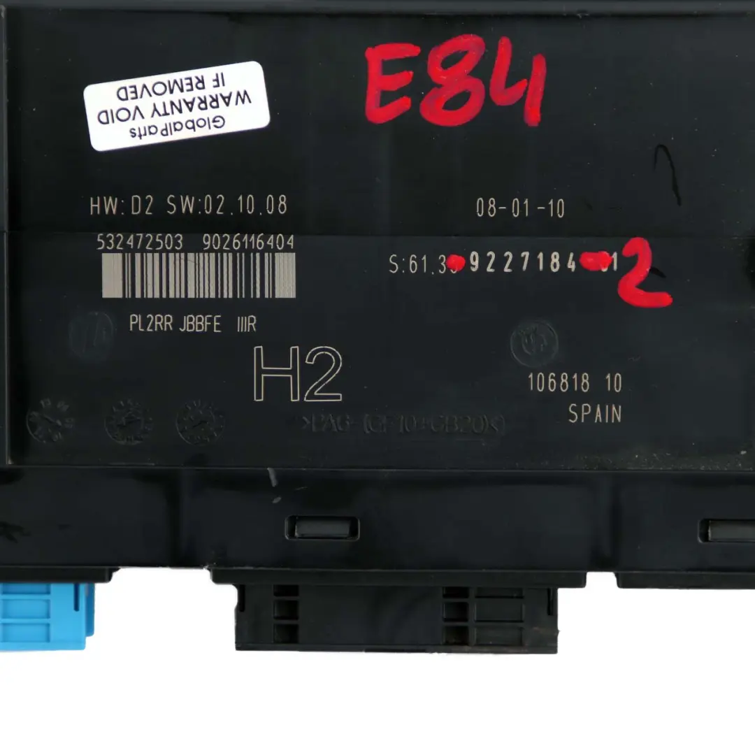 BMW X1 Series E84 ECU Body Control Module Unit H2 PL2RR JBBFE IIIR - SKU 9227184-2 - Part number 9227184