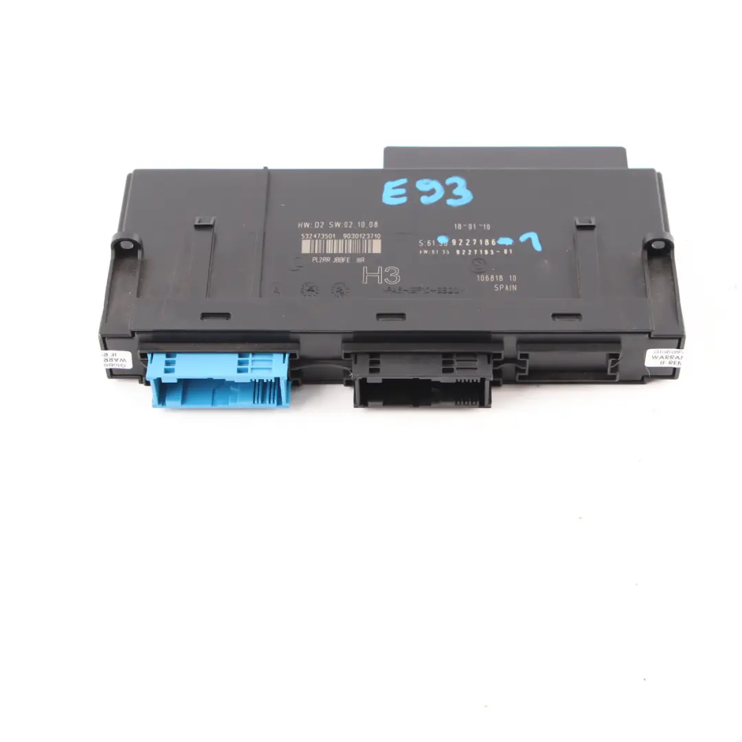 Körperkontrolle Modul Einheit PL2RR JBBFE IIIR H3 Abzweigdose für BMW E93 mit Teilenummer 9227186 BMW E93 Körperkontrolle Modul Einheit PL2RR JBBFE IIIR H3 Abzweigdose - SKU 9227186-1 - Teilenummer 9227186