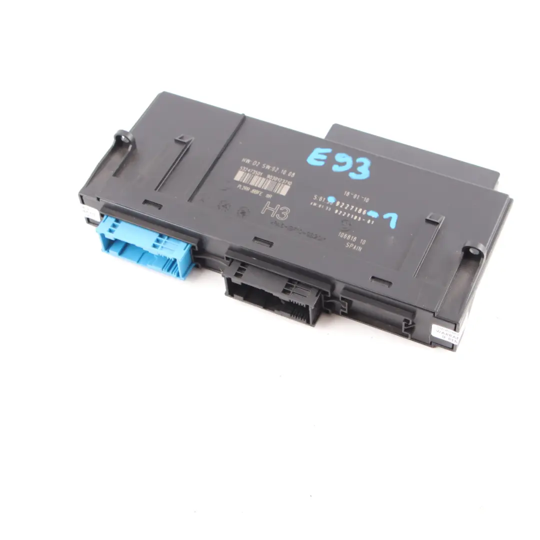 BMW E93 ECU Body Control Module Unit PL2RR JBBFE IIIR H3 Junction Box - SKU 9227186-1 - Part number 9227186