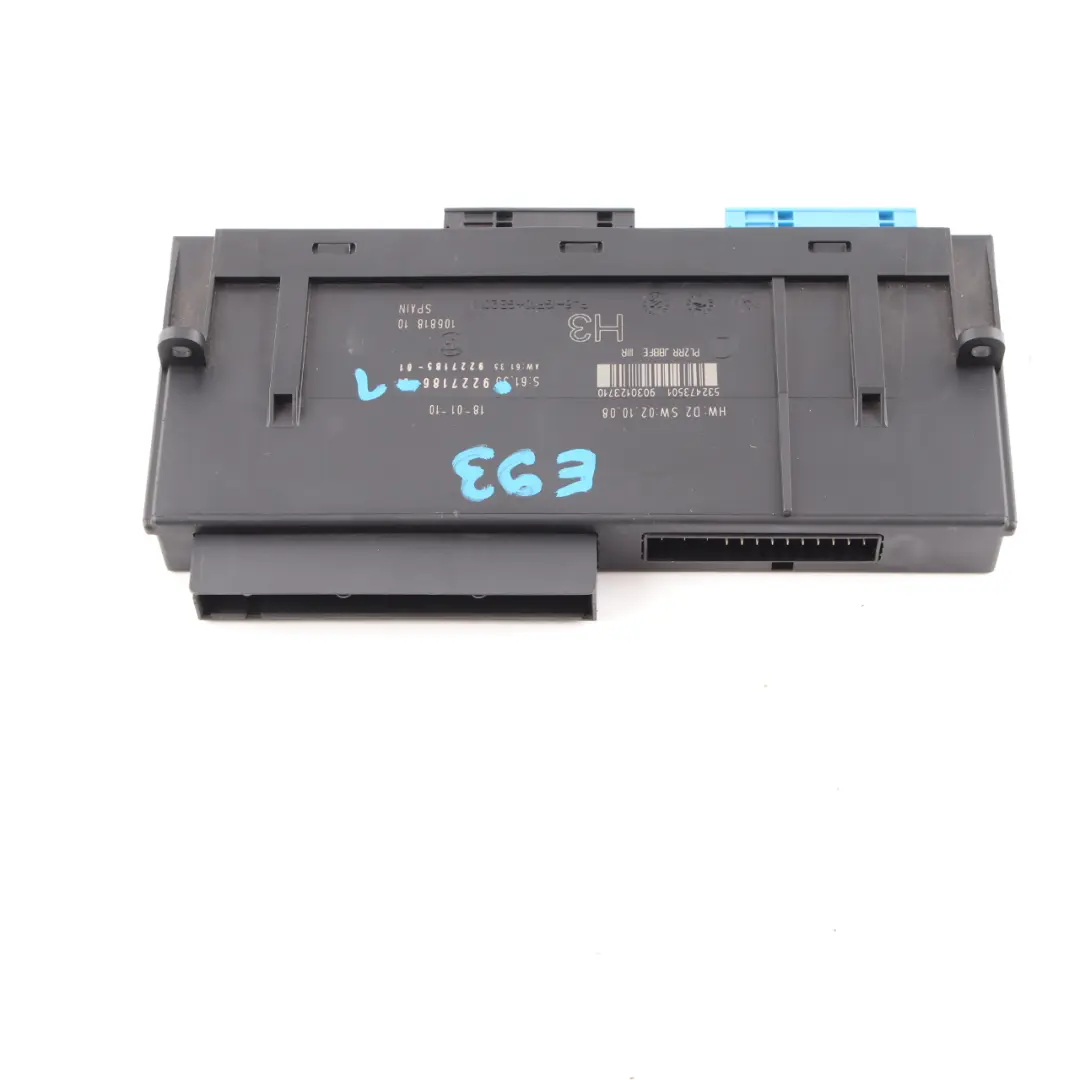 Módulo de control de la carrocería PL2RR JBBFE IIIR H3 Caja de empalmes para BMW E93 con número de pieza 9227186 BMW E93 Módulo de control de la carrocería PL2RR JBBFE IIIR H3 Caja de empalmes - SKU 9227186-1 - Número de pieza 9227186