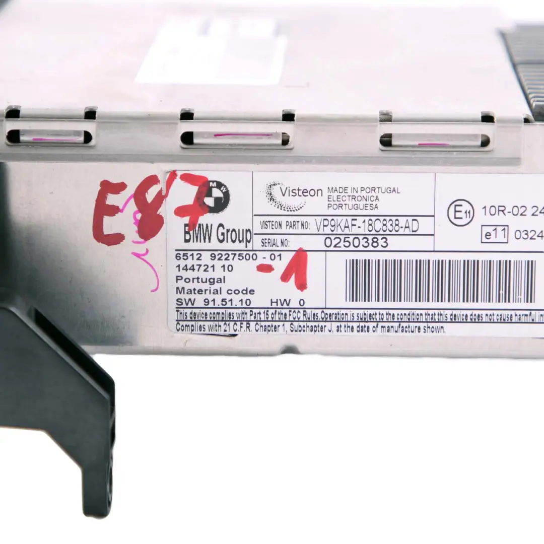 Radio Business CD Player to BMW 1 3 Series E81 E87 E88 E90 E91 LCI with Part number 9227500 BMW 1 3 Series E81 E87 E88 E90 E91 LCI Radio Business CD Player - SKU 9227500-1 - Part number 9227500