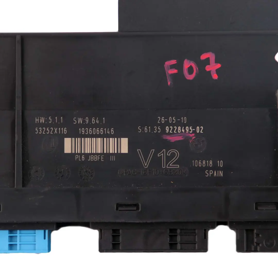 BMW 5 F07 GT ECU Módulo Control Cuerpo Caja Conexiones V12 PL2 JBBFE III - SKU 9228495 - Número de pieza 9228495