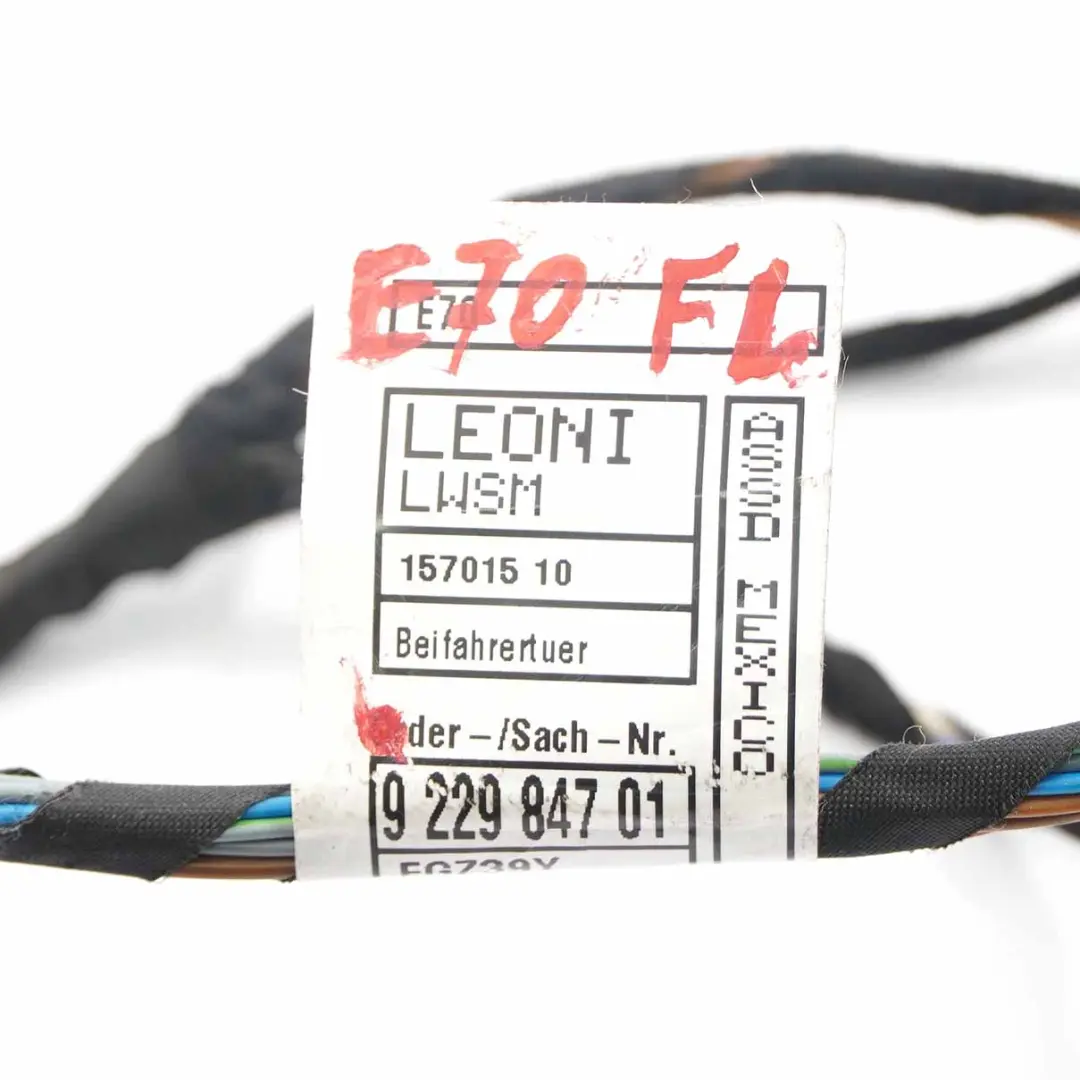 Cableado De Puerta Pasajero Delantero Puerta Loom Cables Arnés para BMW E70 con número de pieza 9229847 BMW E70 Cableado De Puerta Pasajero Delantero Puerta Loom Cables Arnés - SKU 9229847 - Número de pieza 9229847