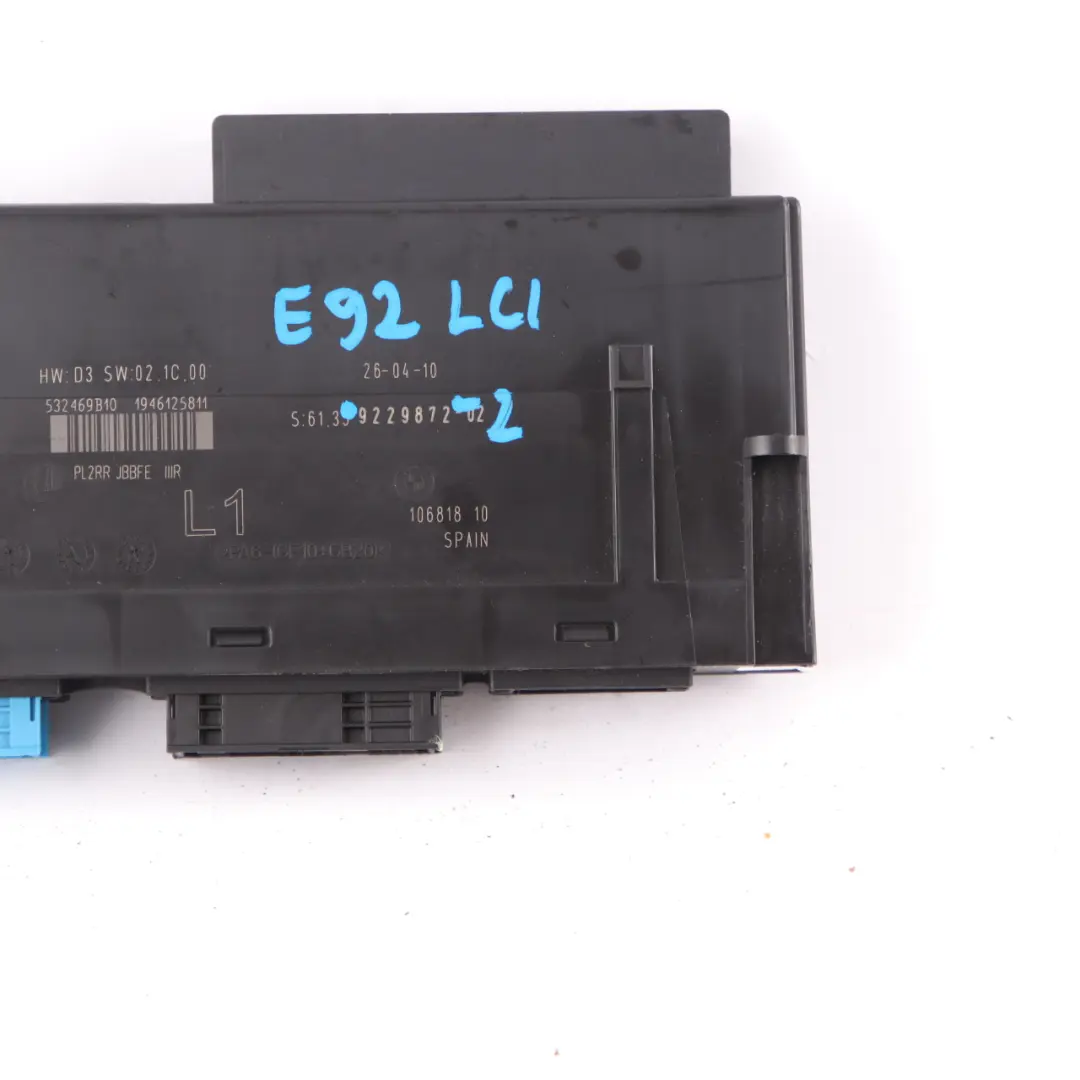 Body Control Module ECU Junction Box L1 PL2RR JBBFE IIIR BMW E92 LCI - SKU 9229872-2 - Part number 9229872