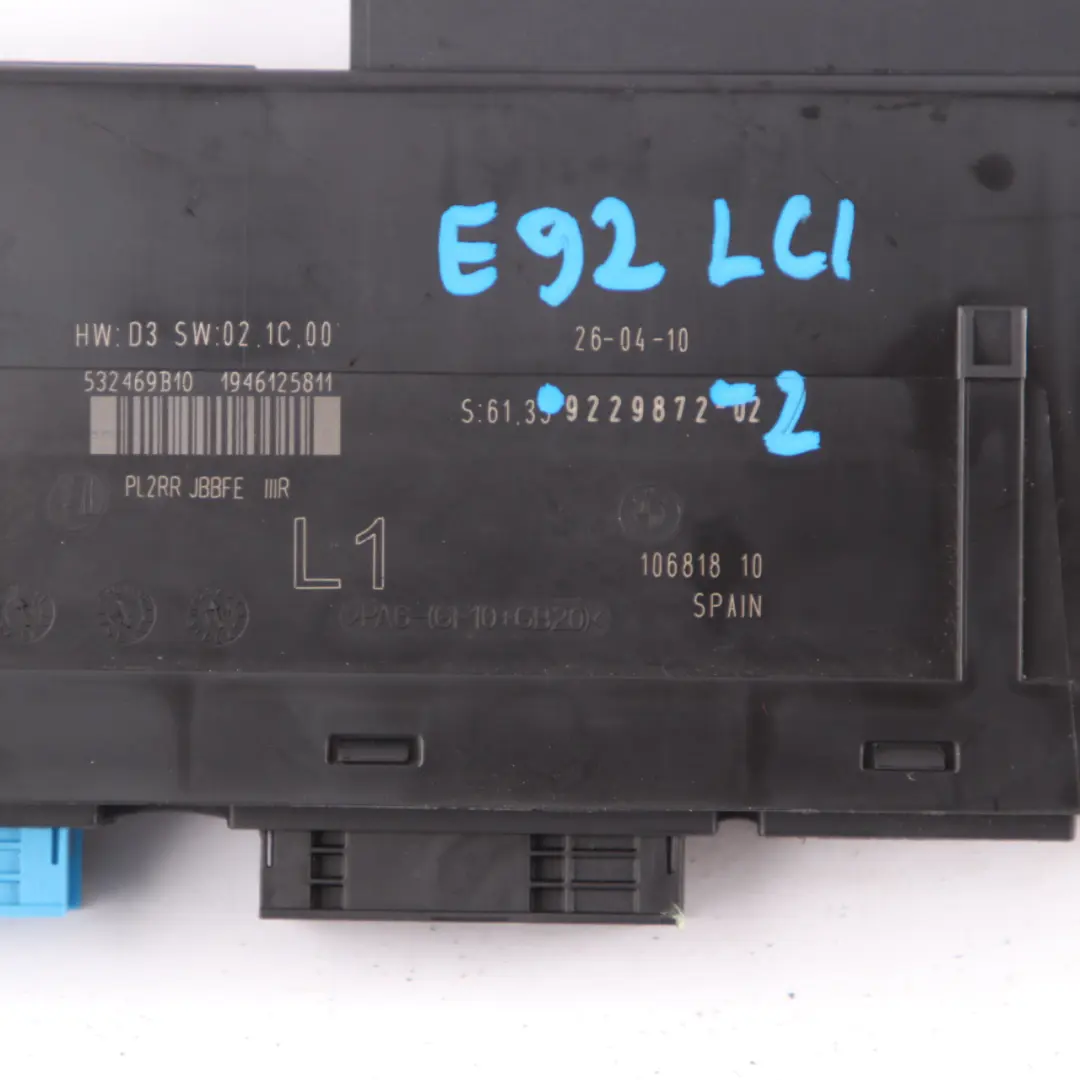 Body Control Module ECU Junction Box L1 PL2RR JBBFE IIIR BMW E92 LCI - SKU 9229872-2 - Part number 9229872