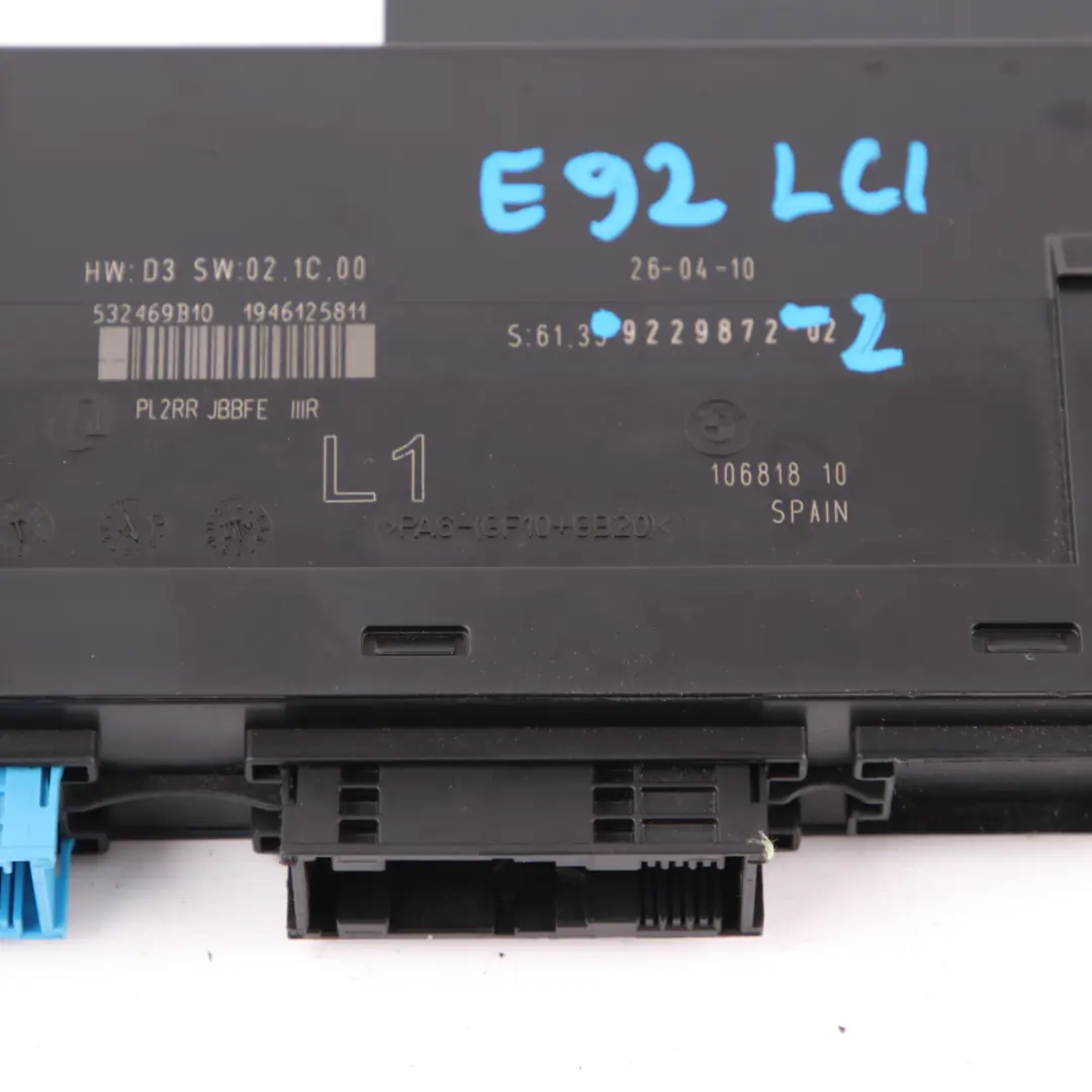 Body Control Module ECU Junction Box L1 PL2RR JBBFE IIIR BMW E92 LCI - SKU 9229872-2 - Part number 9229872