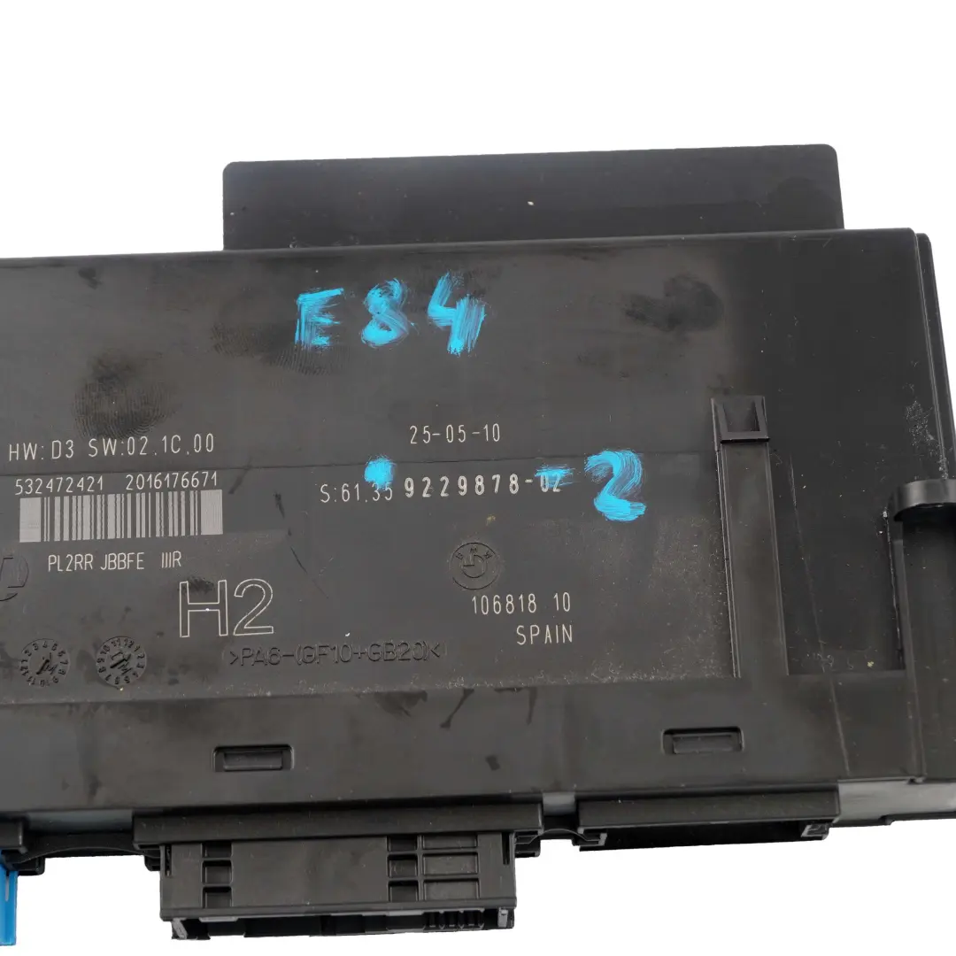 ECU Body Control Module Junction Box H2 PL2RR JBBFE IIIR to BMW X1 E84 with Part number 9229878 BMW X1 E84 ECU Body Control Module Junction Box H2 PL2RR JBBFE IIIR - SKU 9229878-2 - Part number 9229878
