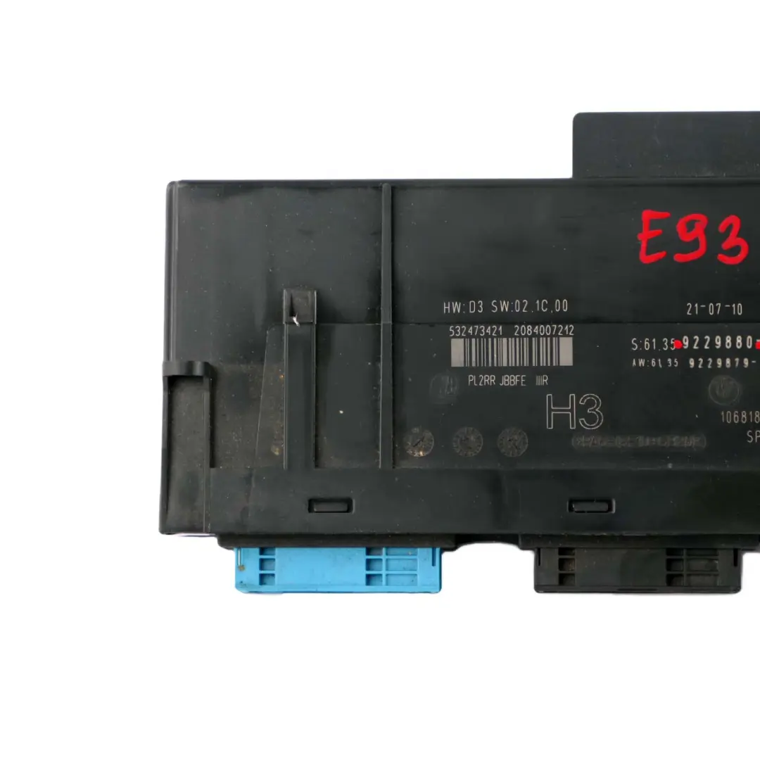 BMW E93 ECU Corps Contrôle Modul H3 Boîte jonction PL2RR JBBFE IIIR - SKU 9229880-2 - Numéro de pièce 9229880