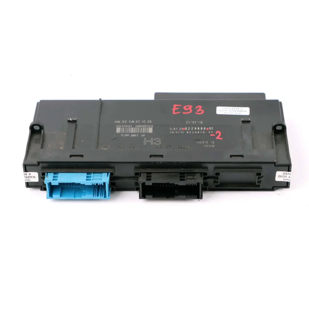 BMW E93 ECU Body Control Module H3 Junction Box PL2RR JBBFE IIIR - SKU 9229880-2 - Part number 9229880