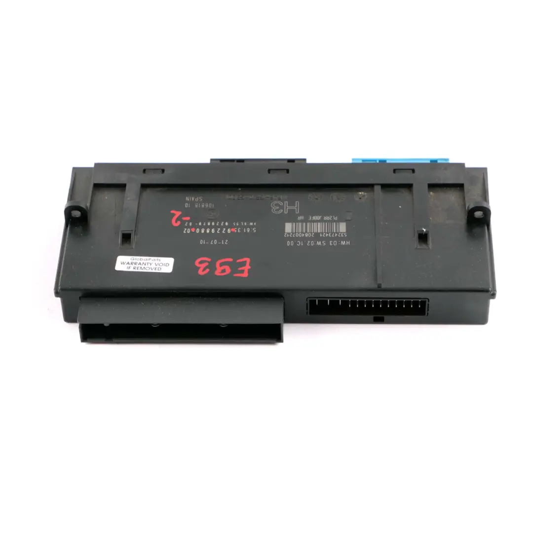 BMW E93 ECU Corps Contrôle Modul H3 Boîte jonction PL2RR JBBFE IIIR - SKU 9229880-2 - Numéro de pièce 9229880