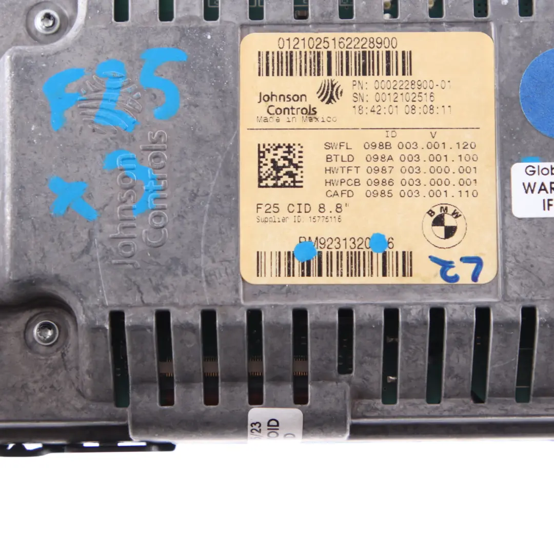 Dashboard Monitor BMW X3 F25 X4 F26 Onboard Central Display Screen to with Part number 9231320 Dashboard Monitor BMW X3 F25 X4 F26 Onboard Central Display Screen - SKU 9231320 - Part number 9231320