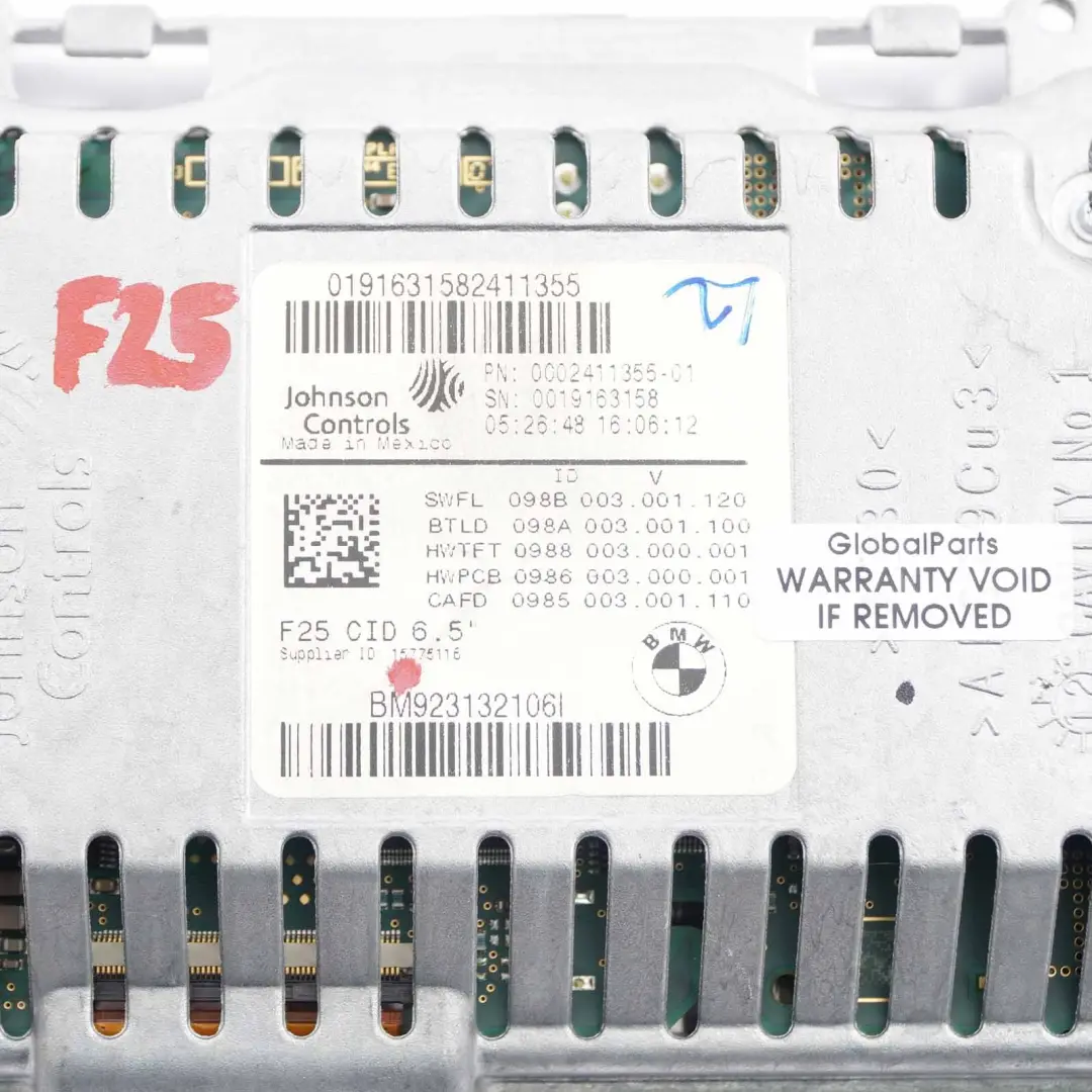 BMW X3 F25 X4 F26 Monitor Pokładowy 6,5" - SKU 9231321 - Numer Części 9231321