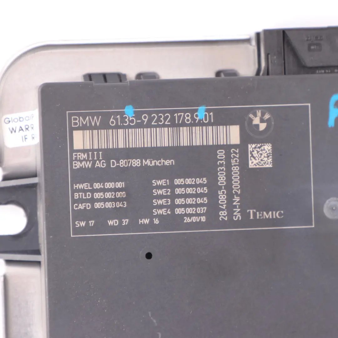 Fotwell Compartment Module Light Control Unit FRM III Temic to BMW F01 with Part number 9232178 BMW F01 Fotwell Compartment Module Light Control Unit FRM III Temic - SKU 9232178 - Part number 9232178