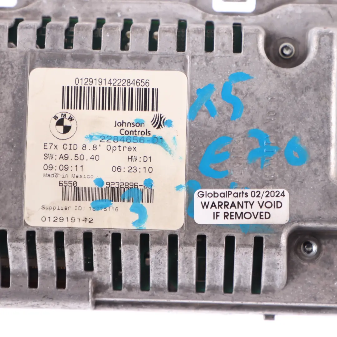 Dashboard Monitor BMW X5 E70 X6 E71 Onboard Display Screen 8,8" Unit to with Part number 9232896 Dashboard Monitor BMW X5 E70 X6 E71 Onboard Display Screen 8,8" Unit - SKU 9232896-3 - Part number 9232896