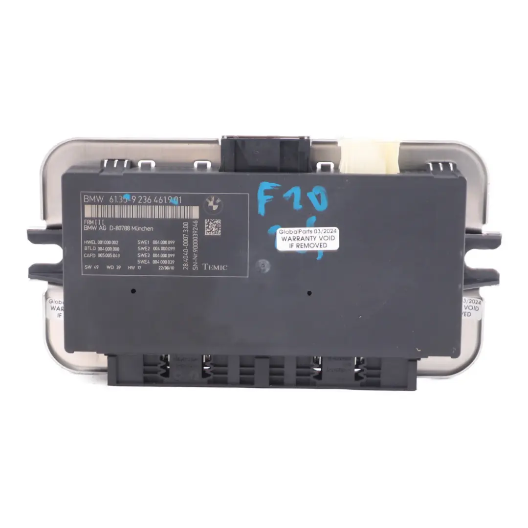 Footwell Light Control Unit Module ECU FRM III to BMW F10 with Part number 9236461 BMW F10 Footwell Light Control Unit Module ECU FRM III - SKU 9236461 - Part number 9236461