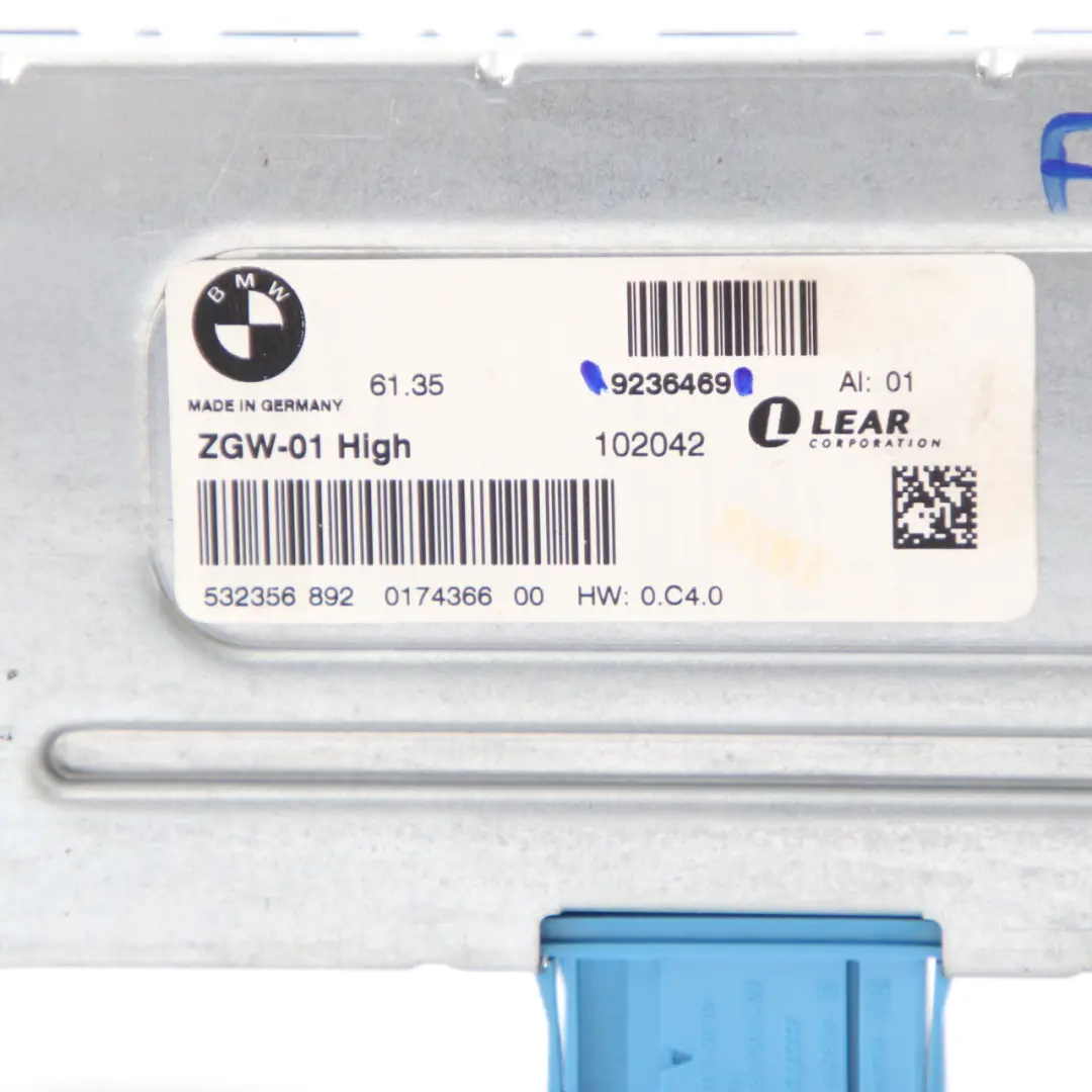 Gateway Module BMW F10 F11 Central Control Unit Lear ZGW-01 High to with Part number 9236469 Gateway Module BMW F10 F11 Central Control Unit Lear ZGW-01 High - SKU 9236469 - Part number 9236469