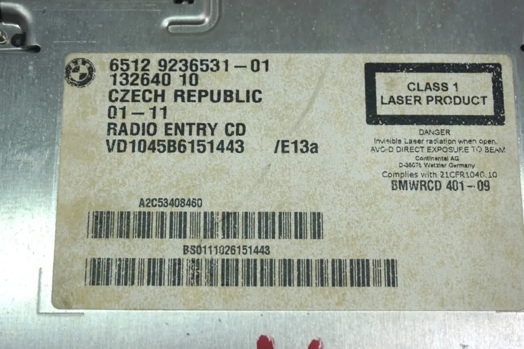 RadioBMW Business CD per BMW E81 E87 E90 E91 LCI E92 E93 con numero di parte 9236531 BMW E81 E87 E90 E91 LCI E92 E93 RadioBMW Business CD - SKU 9236531 - Numero di parte 9236531