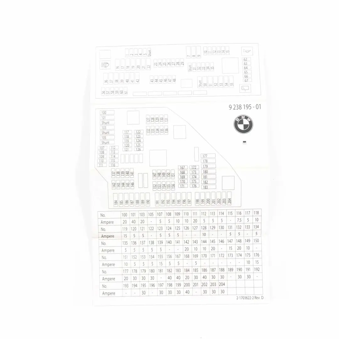  Fuse Box Grouping BMW F10 F11 F12 Fuse Placement Map Card Diagram - SKU 9238195 - Part number 9238195
