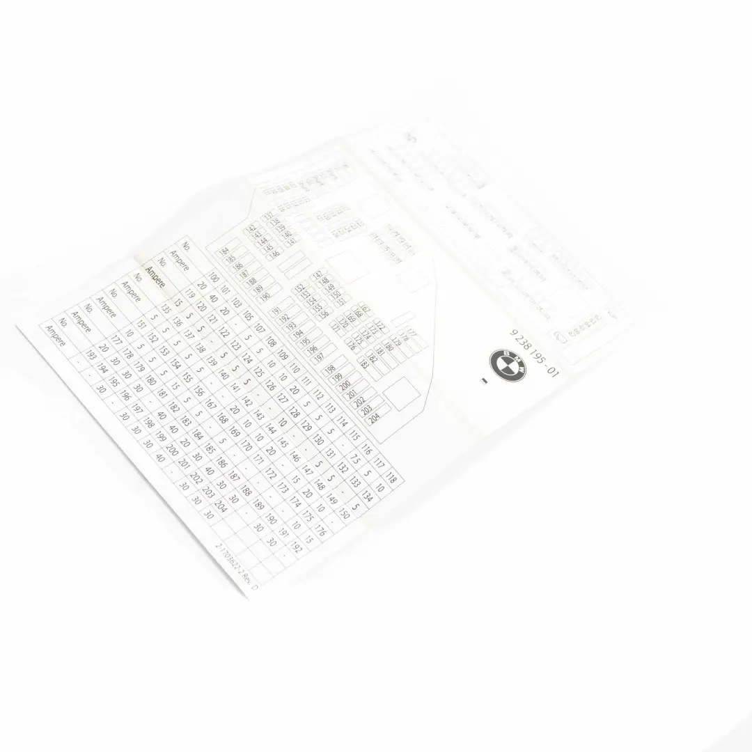  Fuse Box Grouping BMW F10 F11 F12 Fuse Placement Map Card Diagram - SKU 9238195 - Part number 9238195
