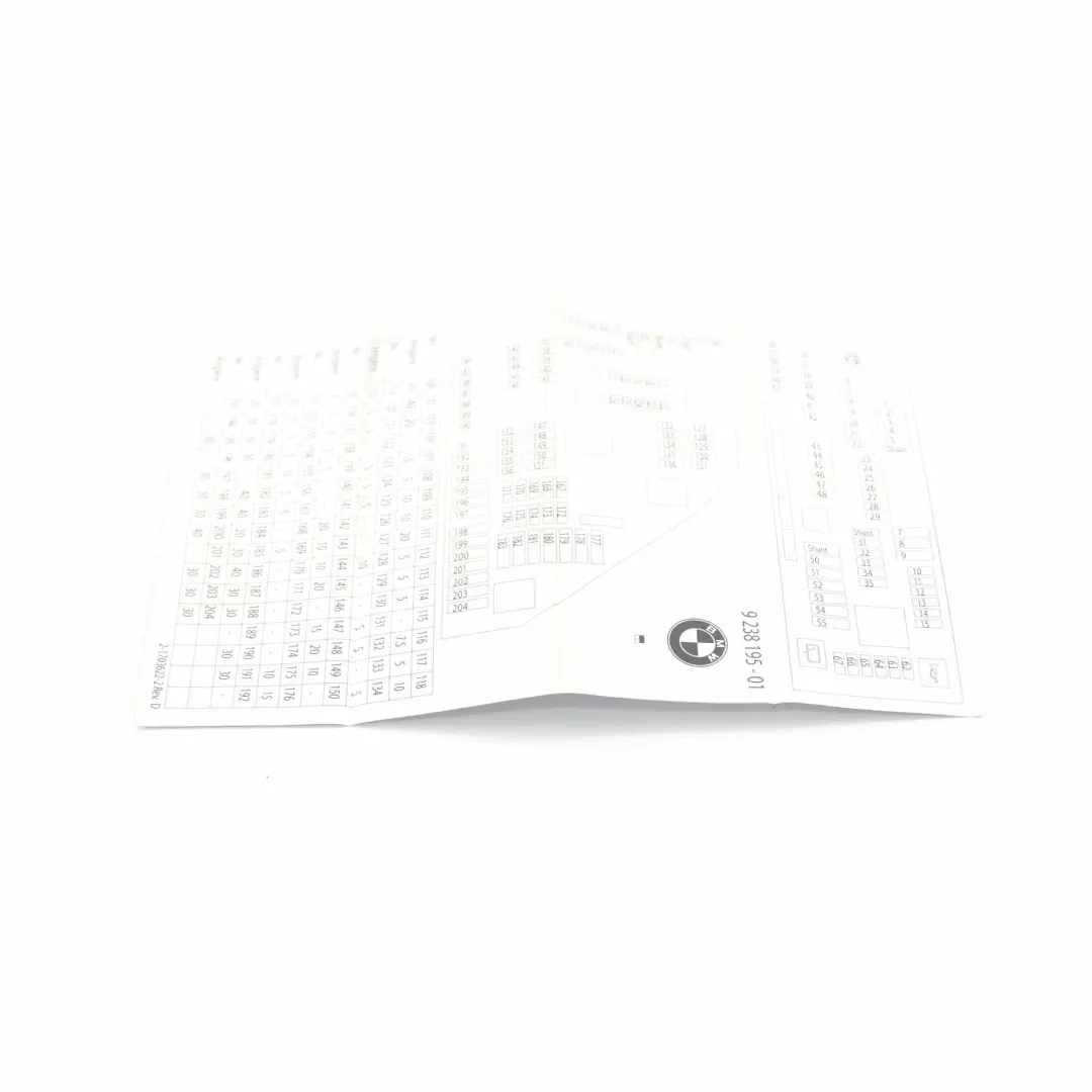 Scheda Mappa Scatola Fusibili Raggruppamento Diagramma per BMW F10 F12 con numero di parte 9238195 BMW F10 F12 Scheda Mappa Scatola Fusibili Raggruppamento Diagramma - SKU 9238195 - Numero di parte 9238195