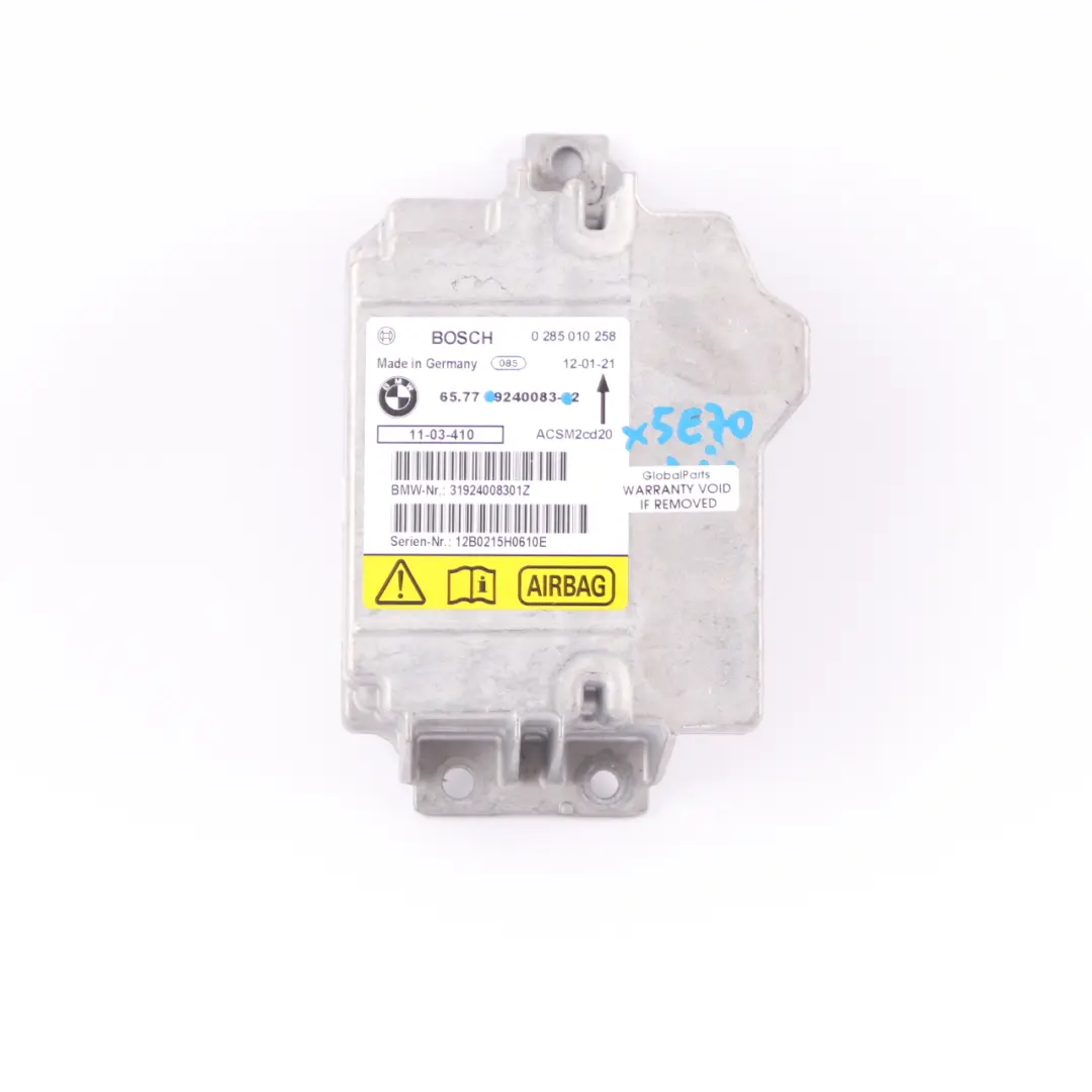 Control de Seguridad Módulo de Aire Bolsa ECU Bosch para BMW X5 E70 X6 E71 con número de pieza 9240083 BMW X5 E70 X6 E71 Control de Seguridad Módulo de Aire Bolsa ECU Bosch - SKU 9240083 - Número de pieza 9240083