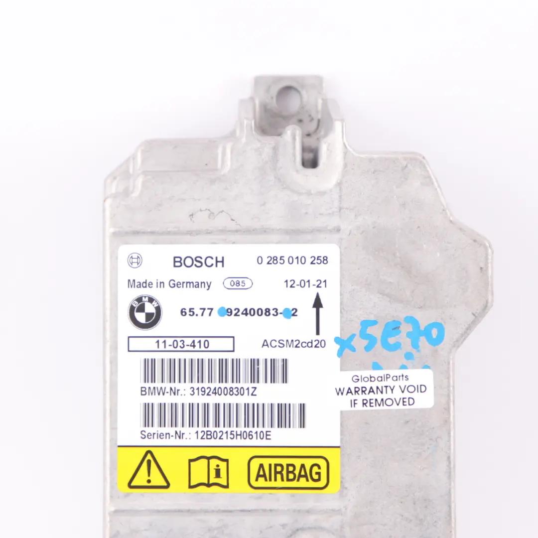 Unité de contrôle de sécurité Module AirBag ECU Bosch pour BMW X5 E70 X6 E71 à propos du numéro de pièce 9240083 BMW X5 E70 X6 E71 Unité de contrôle de sécurité Module AirBag ECU Bosch - SKU 9240083 - Numéro de pièce 9240083