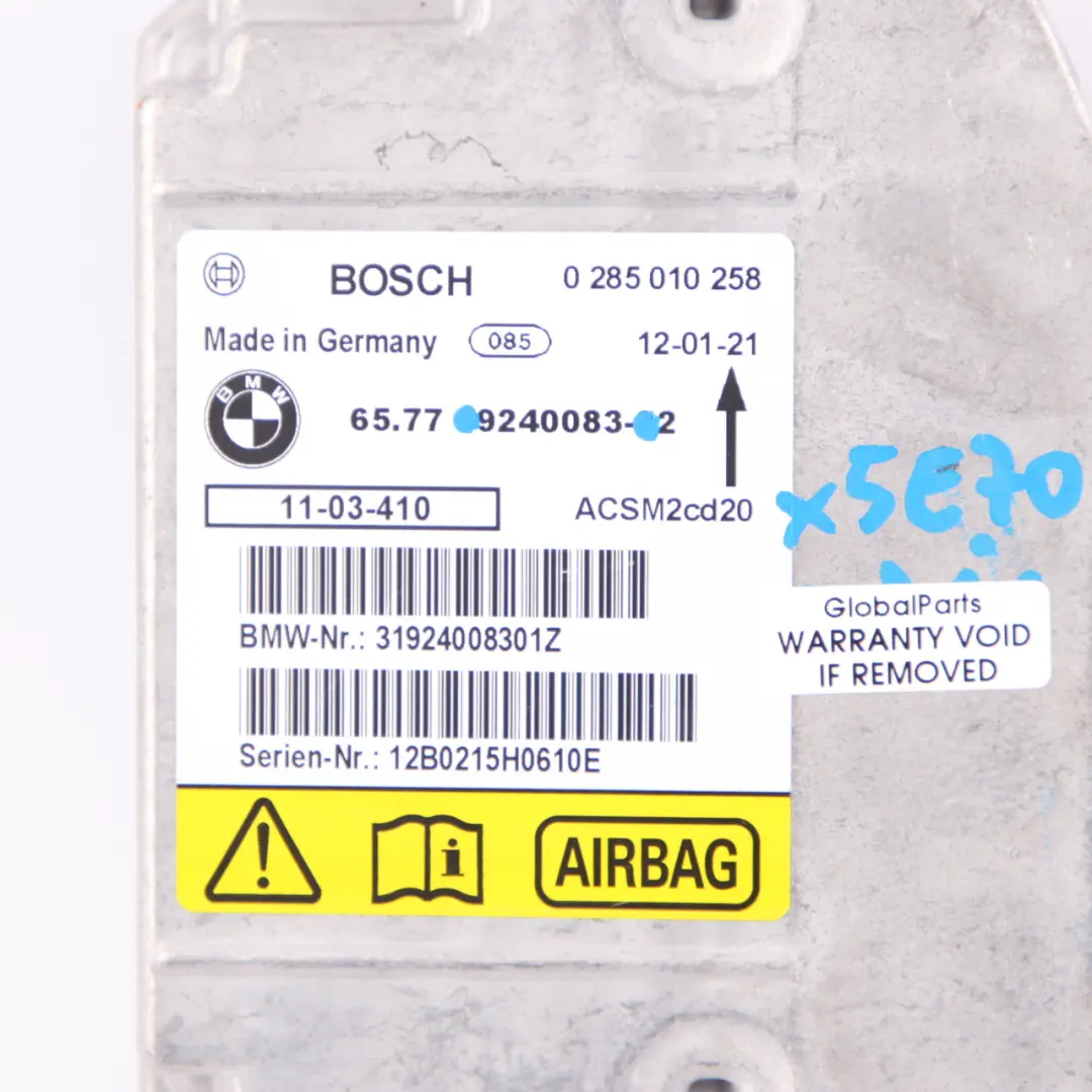 Moduł Poduszki AIrbag do BMW X5 E70 X6 E71 o numerze 9240083 BMW X5 E70 X6 E71 Moduł Poduszki AIrbag - SKU 9240083 - Numer Części 9240083