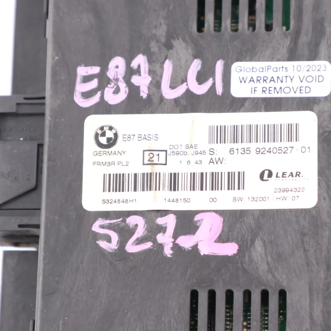 ECU Footwell Light Module BASIS PL2 FRM3R Lear to BMW E87 LCI with Part number 9240527 BMW E87 LCI ECU Footwell Light Module BASIS PL2 FRM3R Lear - SKU 9240527-2 - Part number 9240527