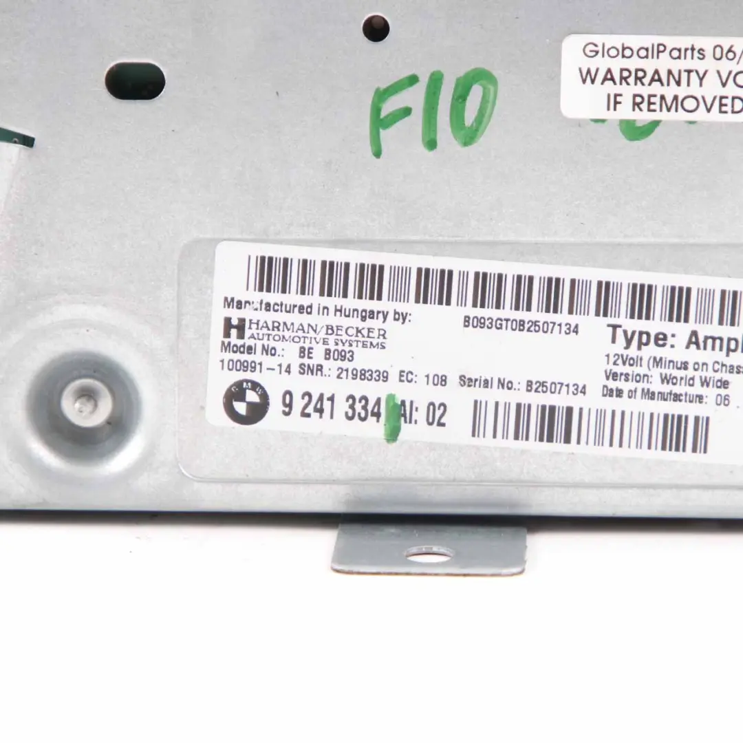Amplificador de audio BMW F10 F11 F12 F13 Harman Becker HiFi System Unit  - SKU 9241334 - Número de pieza 9241334