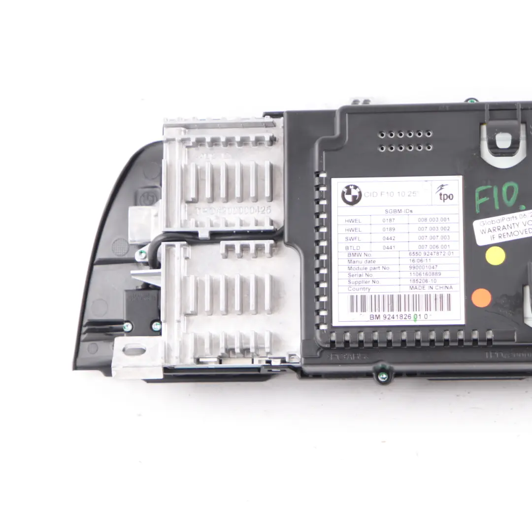 BMW F10 F11 Ekran Monitor Wyświetlacz Nawigacji 10,25" - SKU 9241826 - Numer Części 9241826