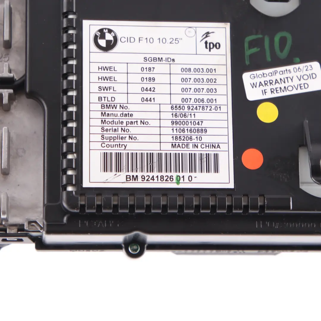  Pantalla A Bordo BMW F10 F11 Monitor Central De Información 10,25" - SKU 9241826 - Número de pieza 9241826