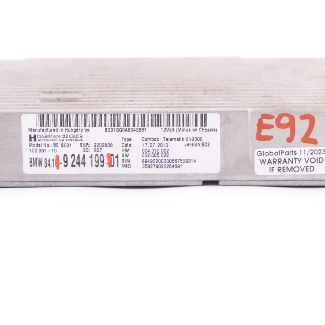 Telematics Module Bluetooth Combox Telematik Phone Module to BMW E92 E84 with Part number 9244199 BMW E92 E84 Telematics Module Bluetooth Combox Telematik Phone Module - SKU 9244199 - Part number 9244199