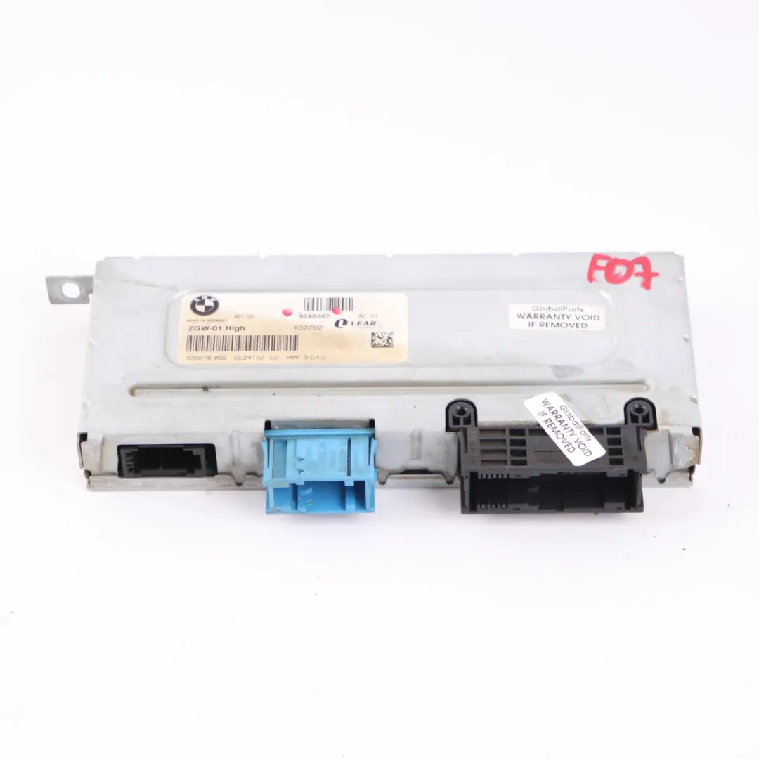 Central Gateway Module ECU Control Unit Lear ZGW-01 High to BMW F07 GT with Part number 9246357 BMW F07 GT Central Gateway Module ECU Control Unit Lear ZGW-01 High - SKU 9246357 - Part number 9246357