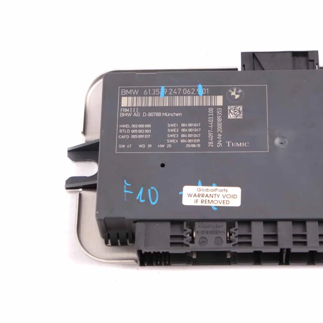Light Control Footwell Module ECU Unit FRM3 to BMW 5 Series F10 with Part number 9247062 BMW 5 Series F10 Light Control Footwell Module ECU Unit FRM3 - SKU 9247062 - Part number 9247062