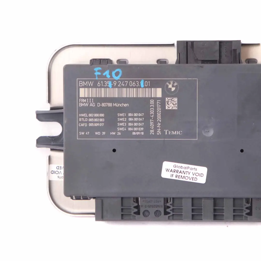 Light Control Footwell Module ECU Unit FRM3 to BMW F10 with Part number 9247063 BMW F10 Light Control Footwell Module ECU Unit FRM3 - SKU 9247063 - Part number 9247063