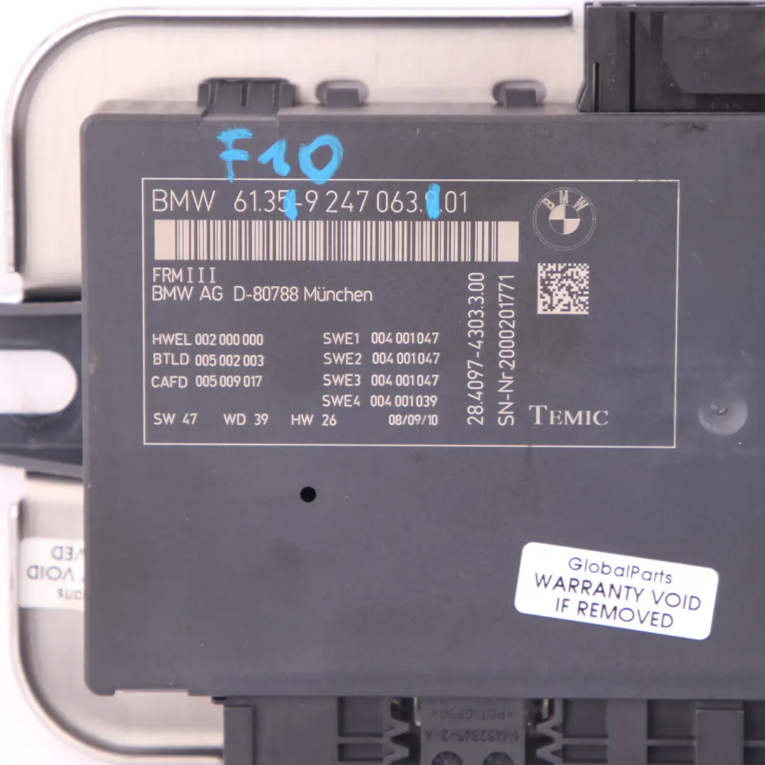 Light Control Footwell Module ECU Unit FRM3 to BMW F10 with Part number 9247063 BMW F10 Light Control Footwell Module ECU Unit FRM3 - SKU 9247063 - Part number 9247063