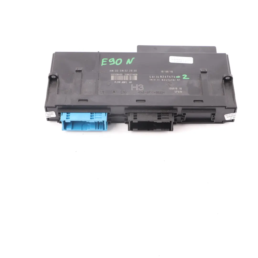 BMW E90 LCI ECU Body Control Module H3 Junction Box PL2RR JBBFE IIIR - SKU 9247474-2 - Part number 9247474