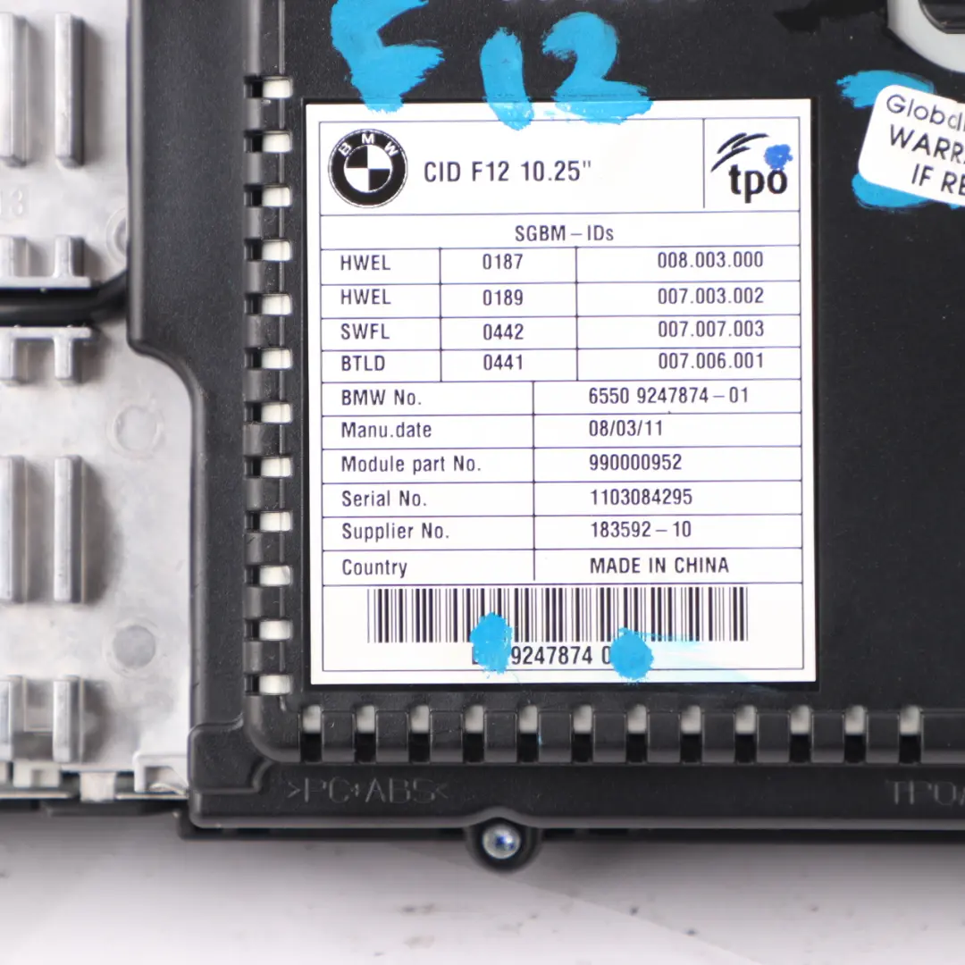  Screen BMW F12 Central Information Display CIC Navigation Professional - SKU 9247874 - Part number 6801299