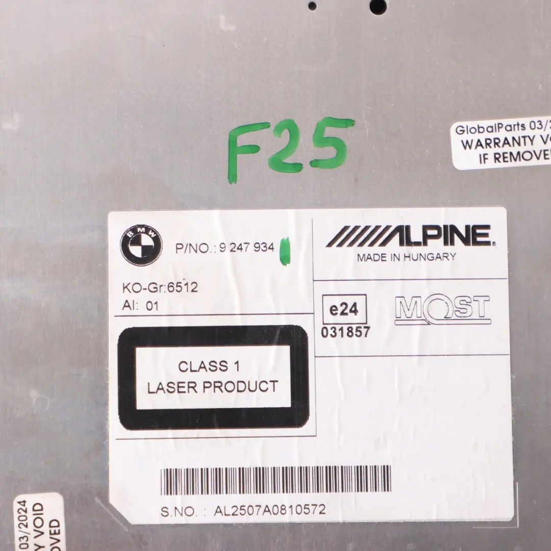 BMW X3 F25 Radio CD Player Head Unit Navigation Sat Nav Alpine - SKU 9247934 - Part number 9247934