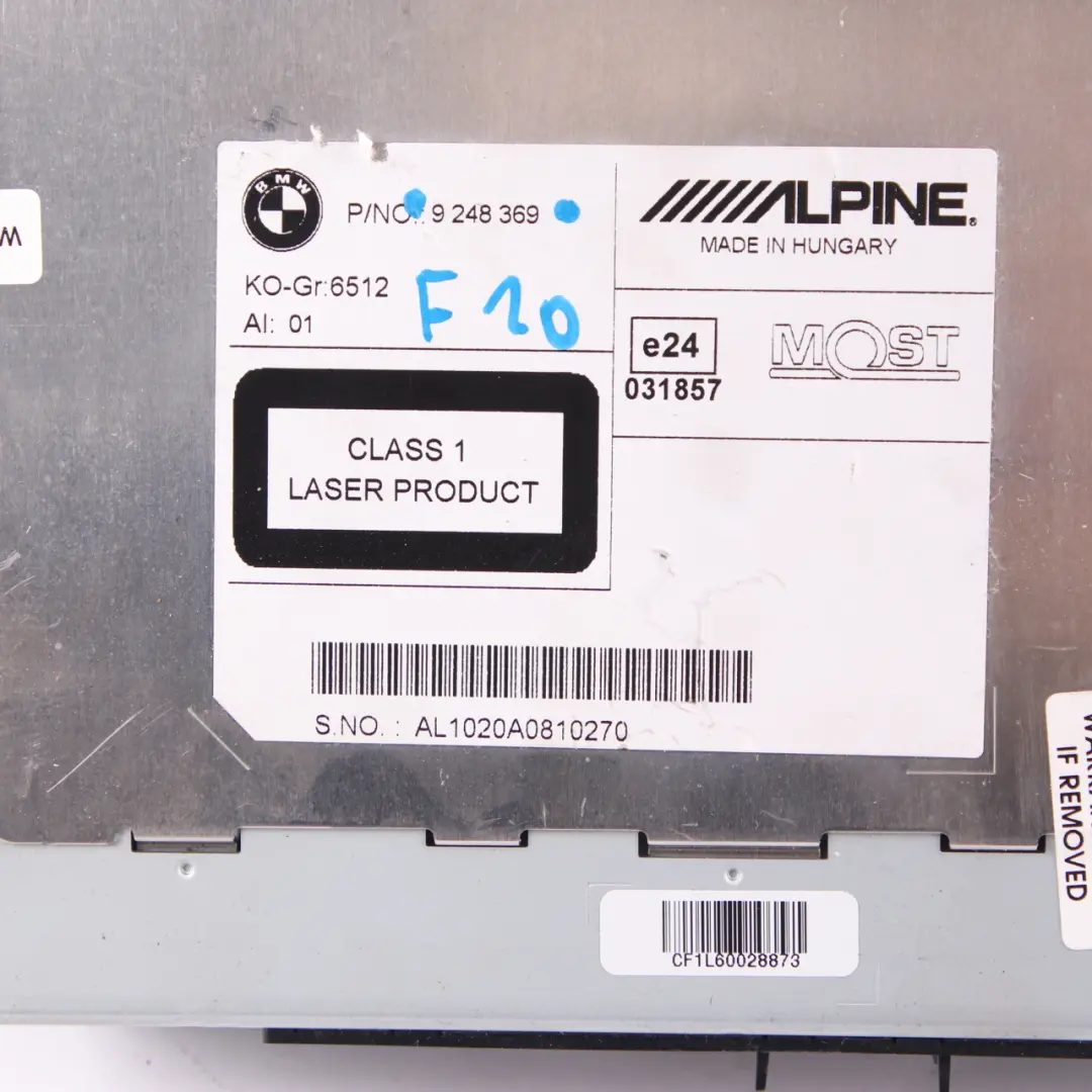  Radio Player BMW F10 F11 F12 Alpine CD Champ Head Unit Controller - SKU 9248369 - Part number 9311296