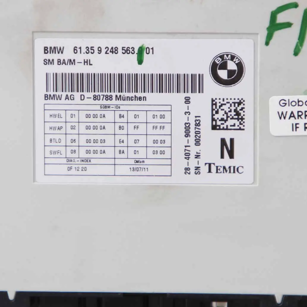 Front Seat Control Unit Module Memory ECU to BMW F10 with Part number 9248563 BMW F10 Front Seat Control Unit Module Memory ECU - SKU 9248563 - Part number 9248563