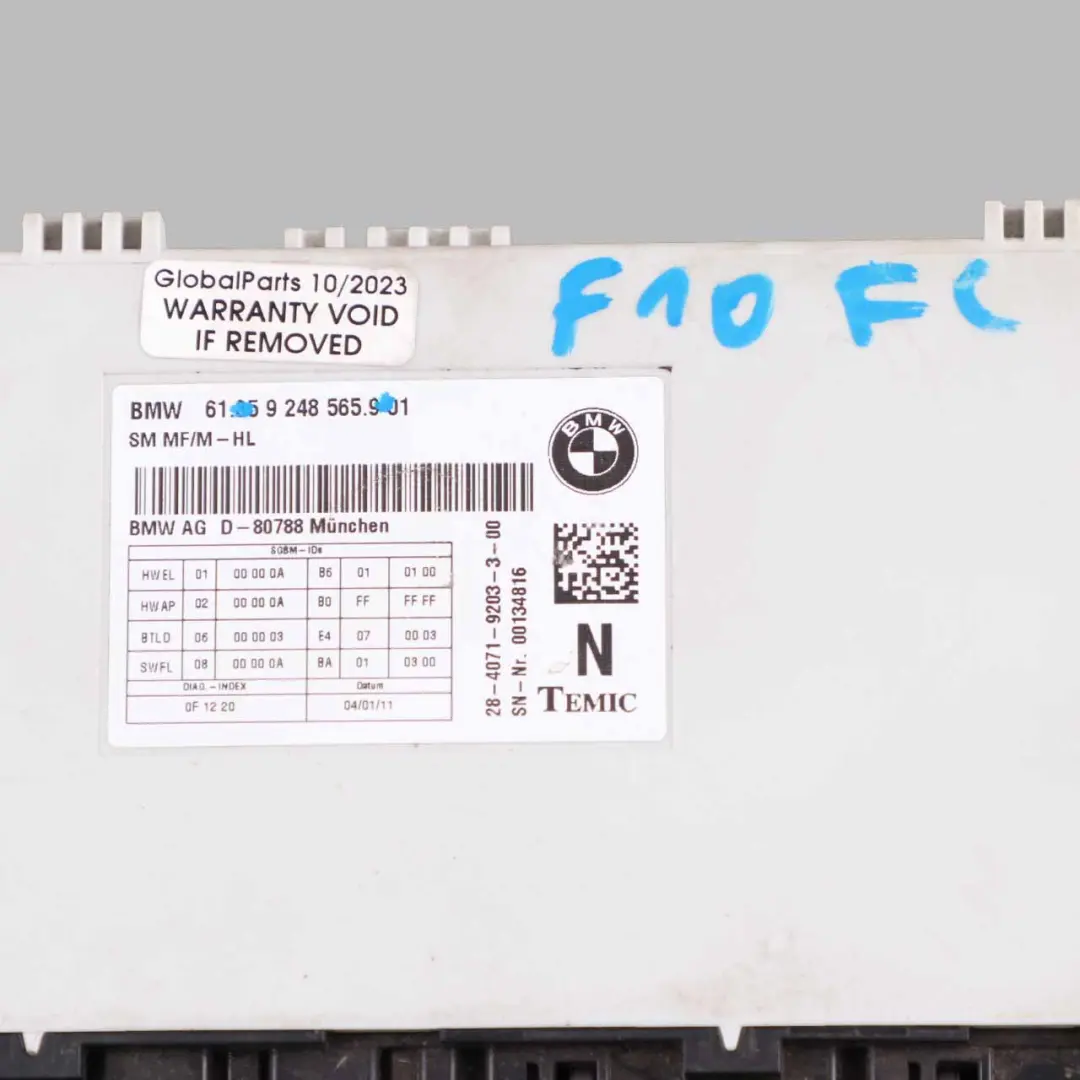Seat Module BMW F10 F11 Front Left N/S Control Unit SM MF/M - HL - SKU 9248565 - Part number 9248565