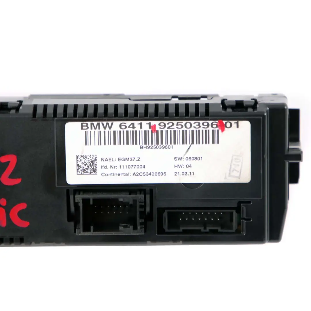 Pannello controllo aria condizionata automatica per BMW E92 E93 con numero di parte 9250396 BMW E92 E93 Pannello controllo aria condizionata automatica - SKU 9250396 - Numero di parte 9250396