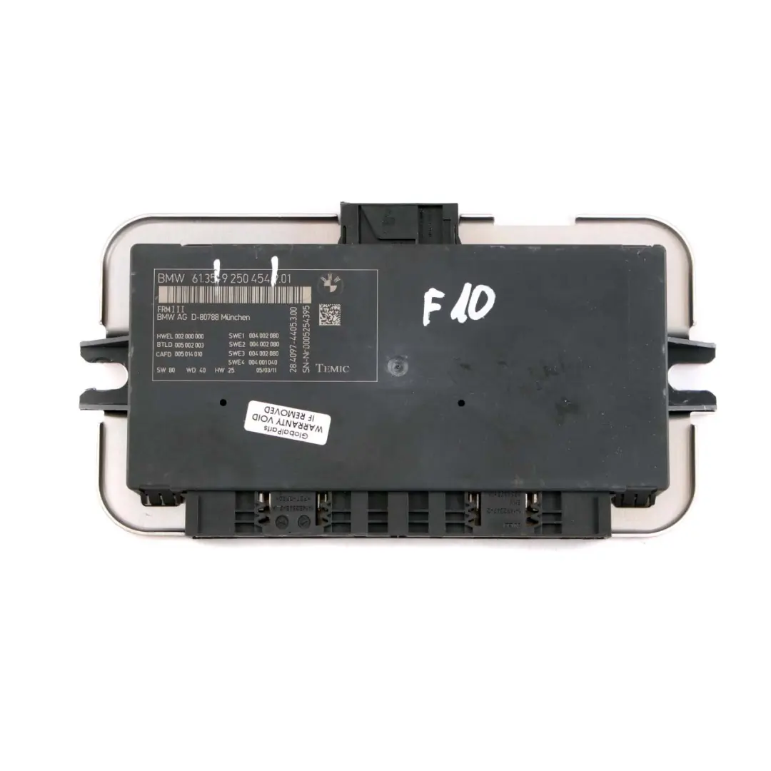 Módulo de Control de Luces de los pies Unidad ECU FRM3 para BMW Serie 5 F10 con número de pieza 9250454 BMW Serie 5 F10 Módulo de Control de Luces de los pies Unidad ECU FRM3 - SKU 9250454 - Número de pieza 9250454