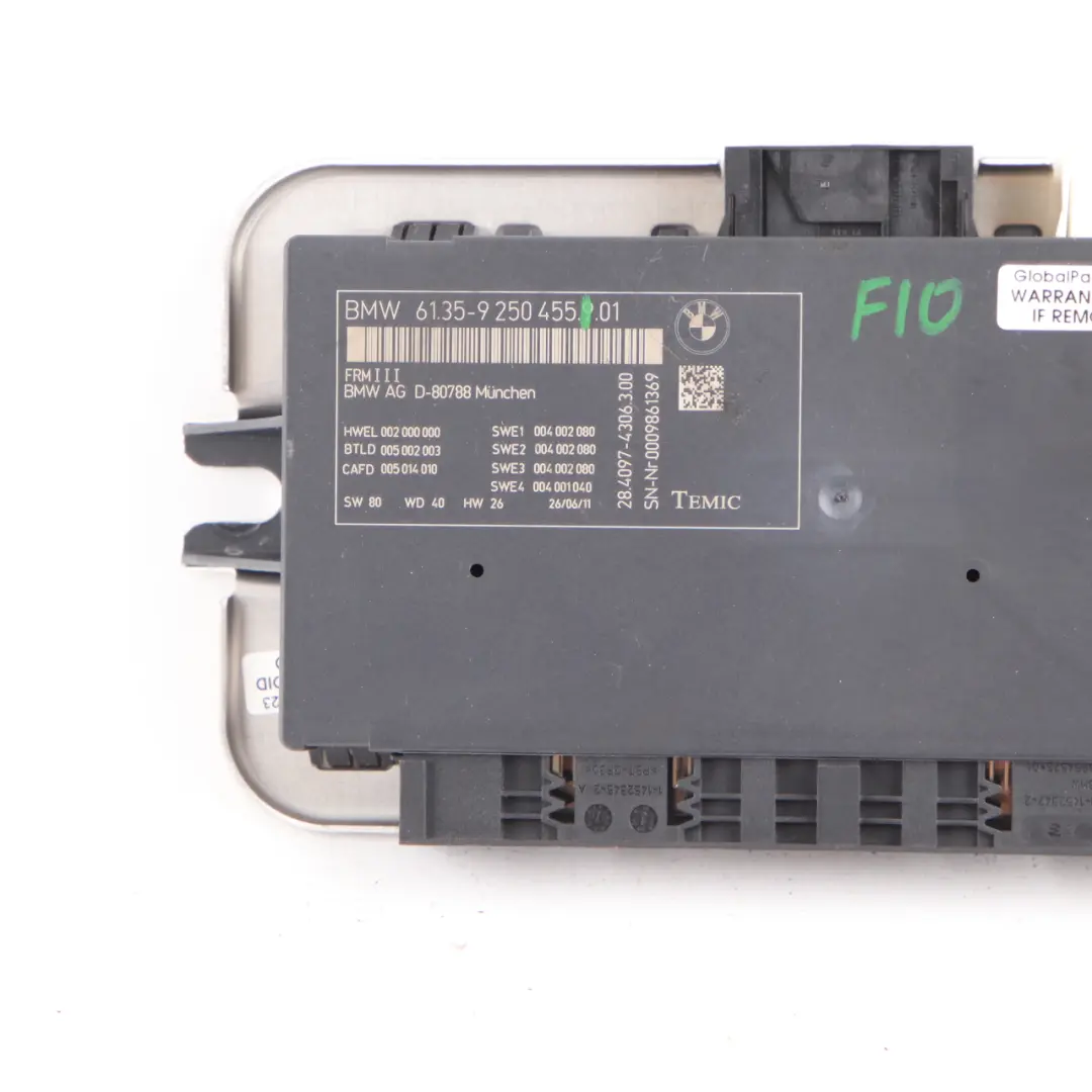 Footwell Light Control Module ECU Unit FRM3 TEMIC to BMW F10 with Part number 9250455 BMW F10 Footwell Light Control Module ECU Unit FRM3 TEMIC - SKU 9250455 - Part number 9250455