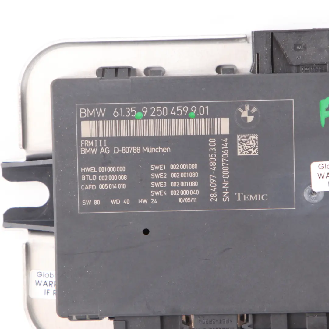 Footwell Luz Módulo Unidad de Control ECU FRM3 9250458 para BMW X3 F25 con número de pieza 9250459 BMW X3 F25 Footwell Luz Módulo Unidad de Control ECU FRM3 9250458 - SKU 9250459 - Número de pieza 9250459