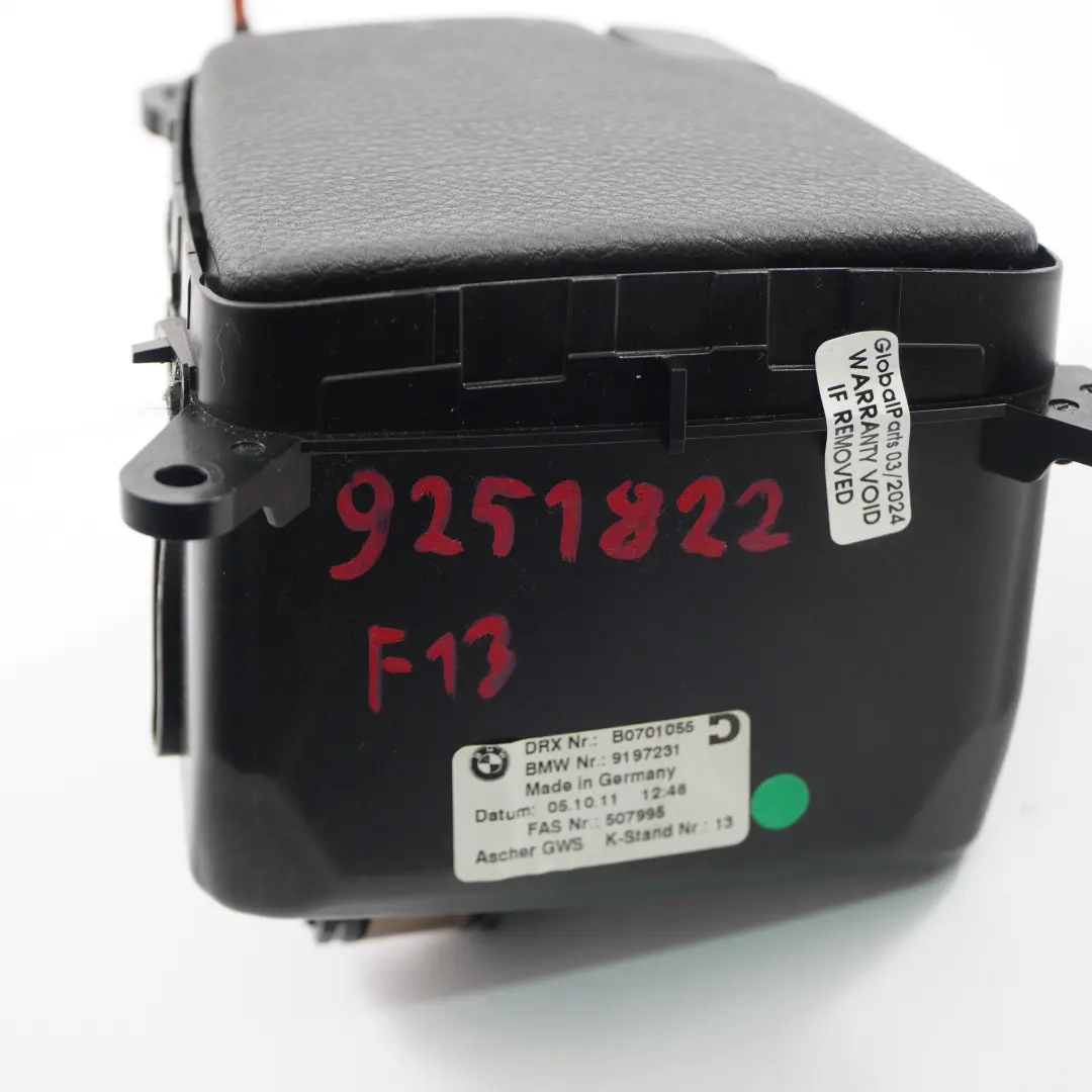  Tray BMW F13 Centre Console Oddments Tray Storage Socket Black Leather - SKU 9251822 - Part number 9251822
