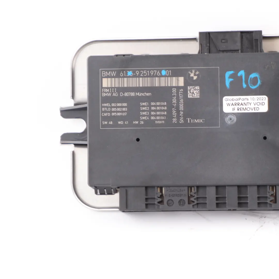 Module De Commande D'Éclairage De Plancher ECU FRM III pour BMW F10 à propos du numéro de pièce 9251976 BMW F10 Module De Commande D'Éclairage De Plancher ECU FRM III - SKU 9251976 - Numéro de pièce 9251976